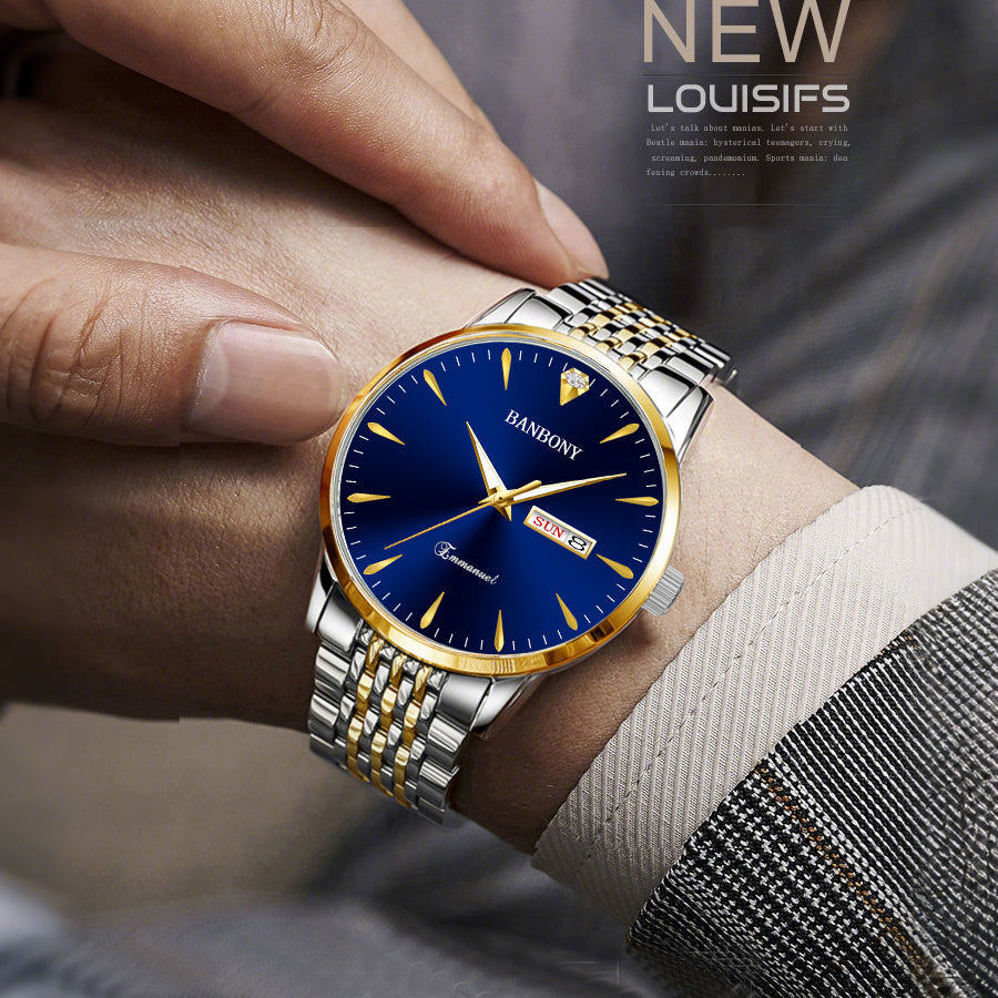 Unisex Stainless Steel Quartz Watch – Rhinestone Accents, IPX7 Waterproof, HD Dial with Date Display, Gold & Silver Tones, Elegant Fashion Wristwatch for Women & Men