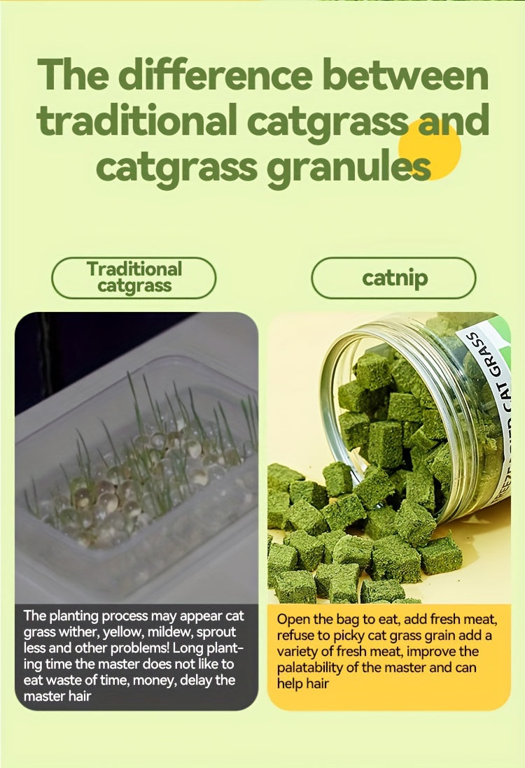Freeze-Dried Cat Grass Hairball Control Tablets – Natural Mint Molar Sticks & Granules, Chicken Flavor Cat Snacks for Dental Health & Hair Removal
