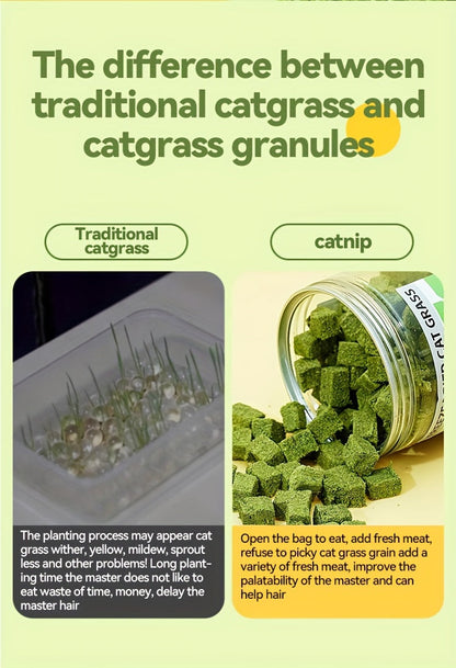 Freeze-Dried Cat Grass Hairball Control Tablets – Natural Mint Molar Sticks & Granules, Chicken Flavor Cat Snacks for Dental Health & Hair Removal
