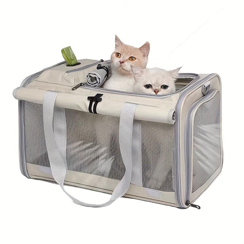 Airline Approved Soft-Sided Pet Carrier for Cats and Small Dogs - Breathable Collapsible Oxford Cloth Travel Crate with Privacy Cover Zipper Closure, Combo Set with Leash and Collar Included