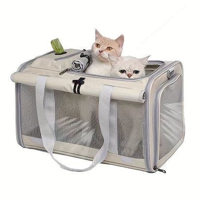 Airline Approved Soft-Sided Pet Carrier for Cats and Small Dogs - Breathable Collapsible Oxford Cloth Travel Crate with Privacy Cover Zipper Closure, Combo Set with Leash and Collar Included