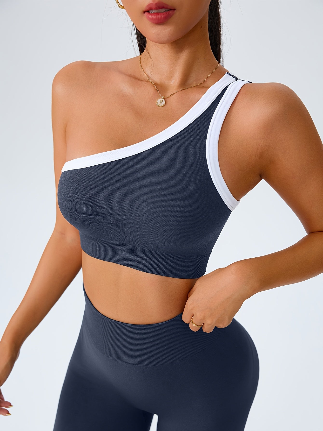 Women's 2-Piece High-Waisted Butt-Lifting Leggings & Sports Bra Set – 90% Polyamide Stretchy Minimalist Yoga Running Workout Outfit with Camisole Top, Solid Color, S-XL