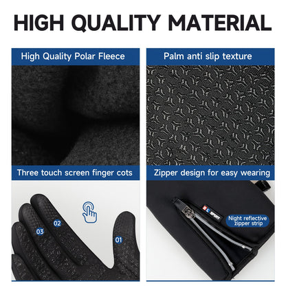 Windproof Waterproof Winter Sports Gloves with Touchscreen & Anti-Slip Grip – Warm Cycling Skiing Gloves for Men & Women, 100% Polyester, Zipper Closure, Sizes M-XL