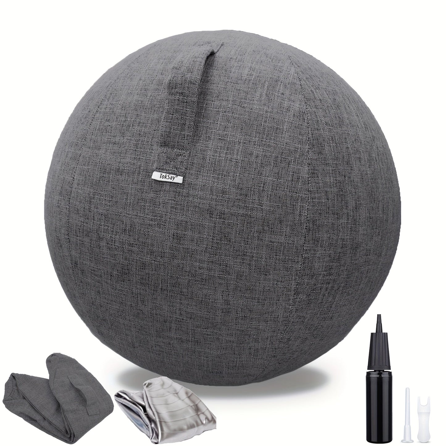 Exercise Ball Chair 65cm with Fabric Cover Anti-Burst Yoga Ball Seat for Home Office Desk Pilates Core Training Pregnancy Birthing Ball – Improves Posture & Relieves Back Pain, Grey & Black