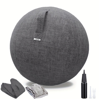 Exercise Ball Chair 65cm with Fabric Cover Anti-Burst Yoga Ball Seat for Home Office Desk Pilates Core Training Pregnancy Birthing Ball – Improves Posture & Relieves Back Pain, Grey & Black