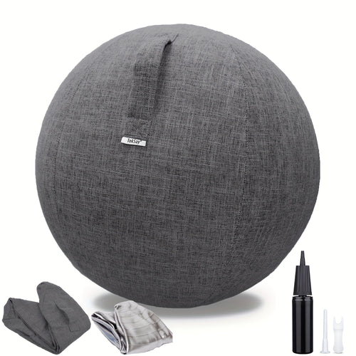 Exercise Ball Chair 65cm with Fabric Cover Anti-Burst Yoga Ball Seat for Home Office Desk Pilates Core Training Pregnancy Birthing Ball – Improves Posture & Relieves Back Pain, Grey & Black