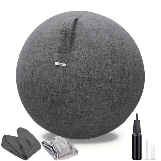Exercise Ball Chair 65cm with Fabric Cover Anti-Burst Yoga Ball Seat for Home Office Desk Pilates Core Training Pregnancy Birthing Ball – Improves Posture & Relieves Back Pain, Grey & Black