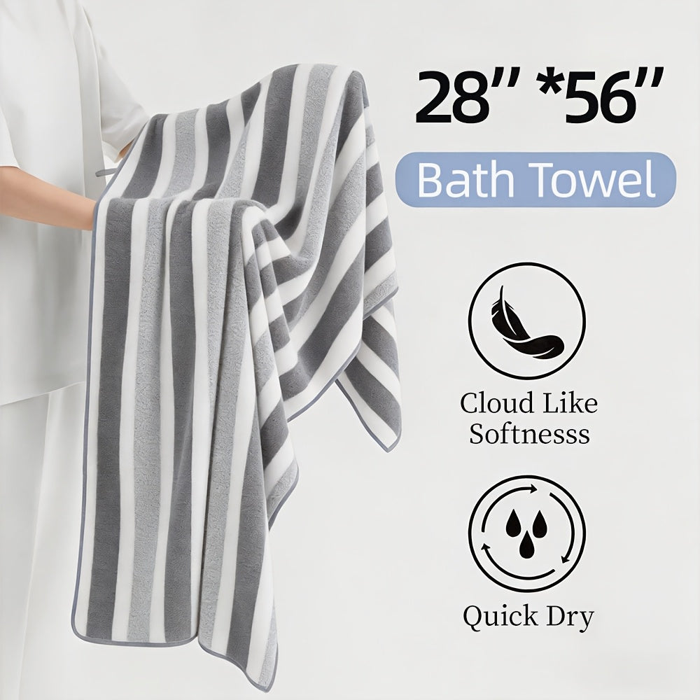 Striped Bath Towel Set Absorbent Quick-Dry Super Soft Skin-Friendly 27.6x55.1 Inch for Home Bathroom Beach – Available in 1 or 4 Pack Multiple Colors