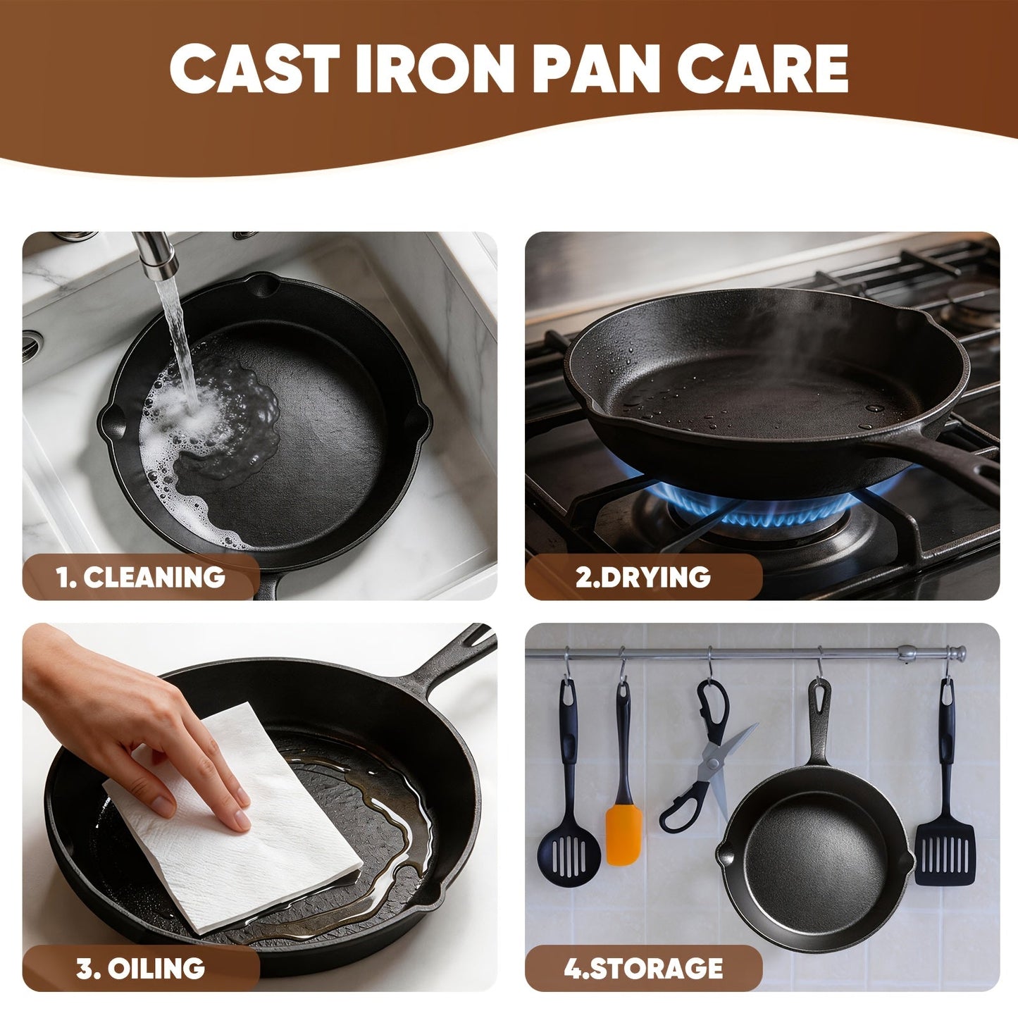 Cast Iron Skillet Set 3-Piece 6 8 10 Inch Pre-Seasoned Non-Stick Heavy Duty Oven Grill Campfire Safe Even Heat for Steak Cornbread Baking – Rustic Kitchen Cookware