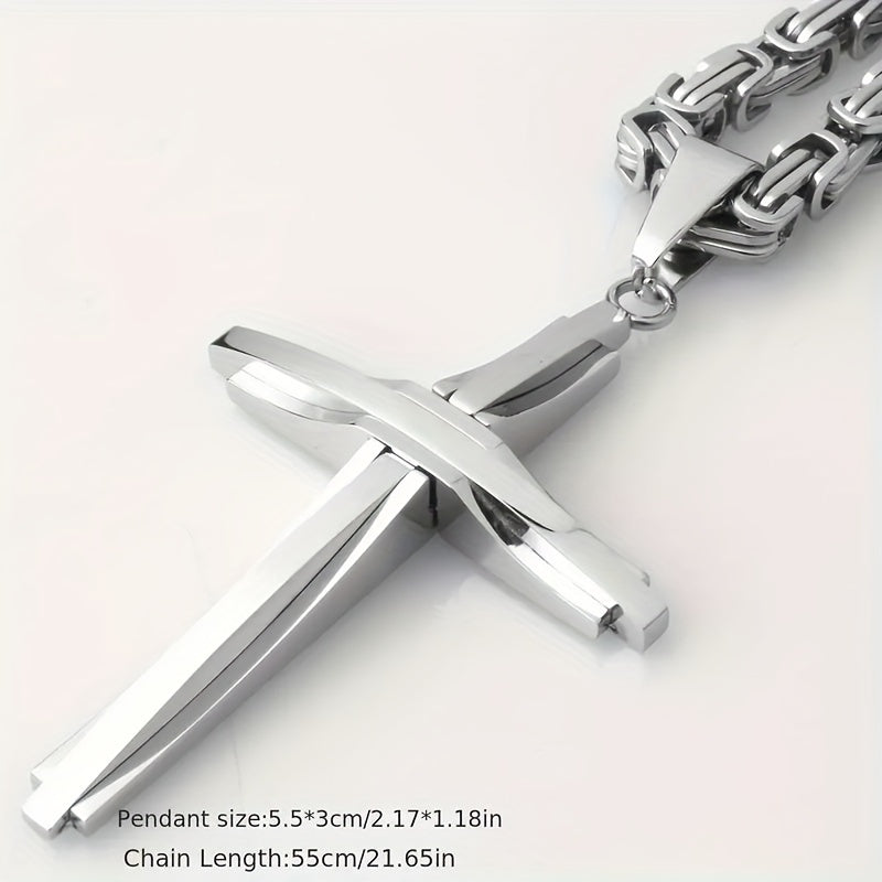 Stainless Steel Cross Necklace and Bracelet Set Unisex Boho Vintage Thickened Silver Jewelry Set for Men and Women Daily Wear Party Gift