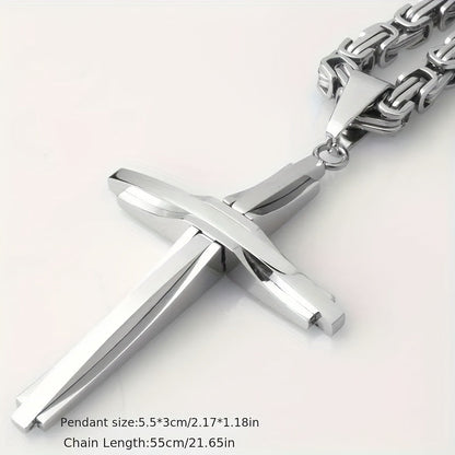 Stainless Steel Cross Necklace and Bracelet Set Unisex Boho Vintage Thickened Silver Jewelry Set for Men and Women Daily Wear Party Gift