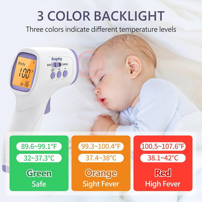 No-Touch Forehead Thermometer for Adults & Kids – Digital Infrared Thermometer with Fever Alarm, 3-Color Backlit Display, 28 Memory Recall, Fast & Accurate Results for All Ages