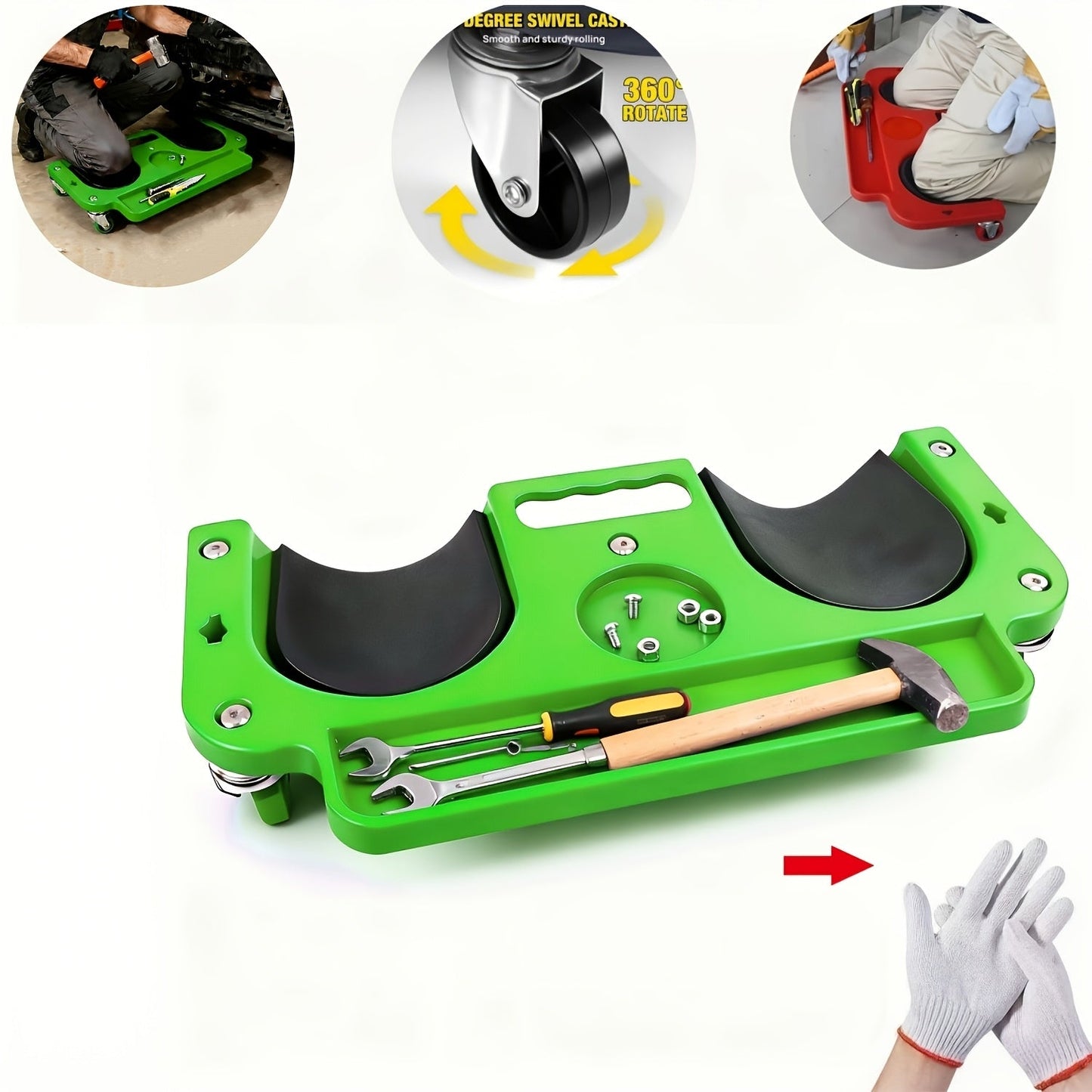 Rolling Knee Creeper Pad with Built-In Tool Tray – ABS High-Impact Frame, Cushioned Kneeling Pad for Mechanics, Carpenters, Flooring & Car Repairs – Multi-Color Automotive Repair Aid & Workshop Gift