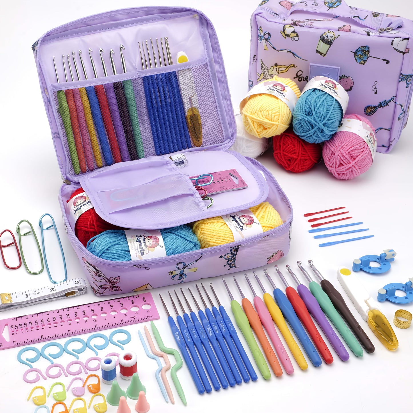 67pcs Complete Crochet Starter Kit for Beginners and Adults - All-in-One Set with 5 Skeins of Yarn, 9 Ergonomic Soft-Grip Hooks 2mm to 6mm, 8 Fine Hooks, Full Accessories and Portable Printed Bag, Perfect DIY Craft Gift for Women and Teens