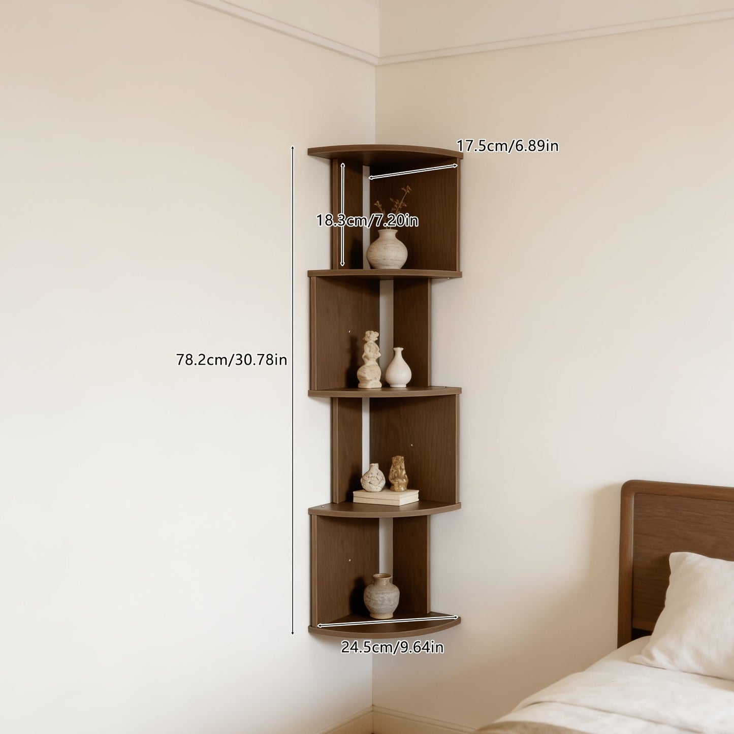 5-Tier Corner Wall Shelf Organizer – Floating Tiered Bookshelf & Storage Shelf for Living Room, Bedroom & Kitchen, Space-Saving Corner Divider, 5 Style Options