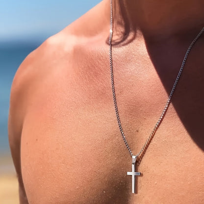 Men's Cross Pendant Necklace 18K Gold Plated Cuban Chain 304 Stainless Steel Minimalist Casual Jewelry Gift for Him Steel Gold