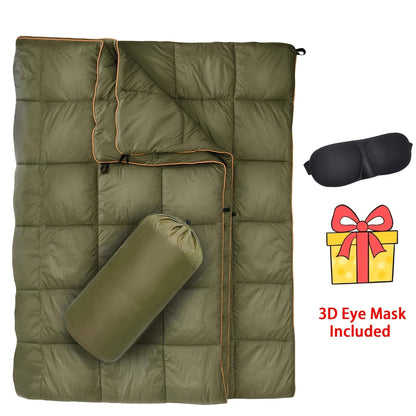 Outdoor Camping Puffy Blanket Foldable Lightweight Warm DWR Water Resistant with 3D Eye Mask 140x200cm for Camping Travel Car Beach Stadium Hammock Sofa Festival
