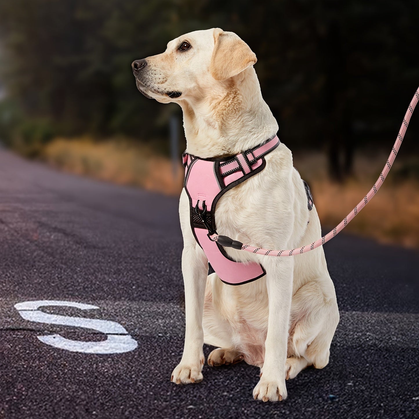 No Pull Dog Harness Set with Leash Retractable Seatbelt & Collar – Fully Reflective Adjustable Breathable Vest Harness with Handle for Small & Large Dogs XS–XL