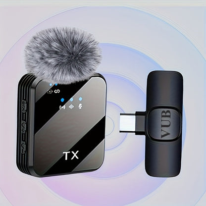 2-in-1 Wireless Lavalier Microphone USB-C with Intelligent Noise Cancellation, Omnidirectional Condenser Mic & Pom-Pom Windshield – Plug & Play Clip-On Lapel Mic for Live Streaming, Interviews, Vlogging & Content Creation on iPhone & Android