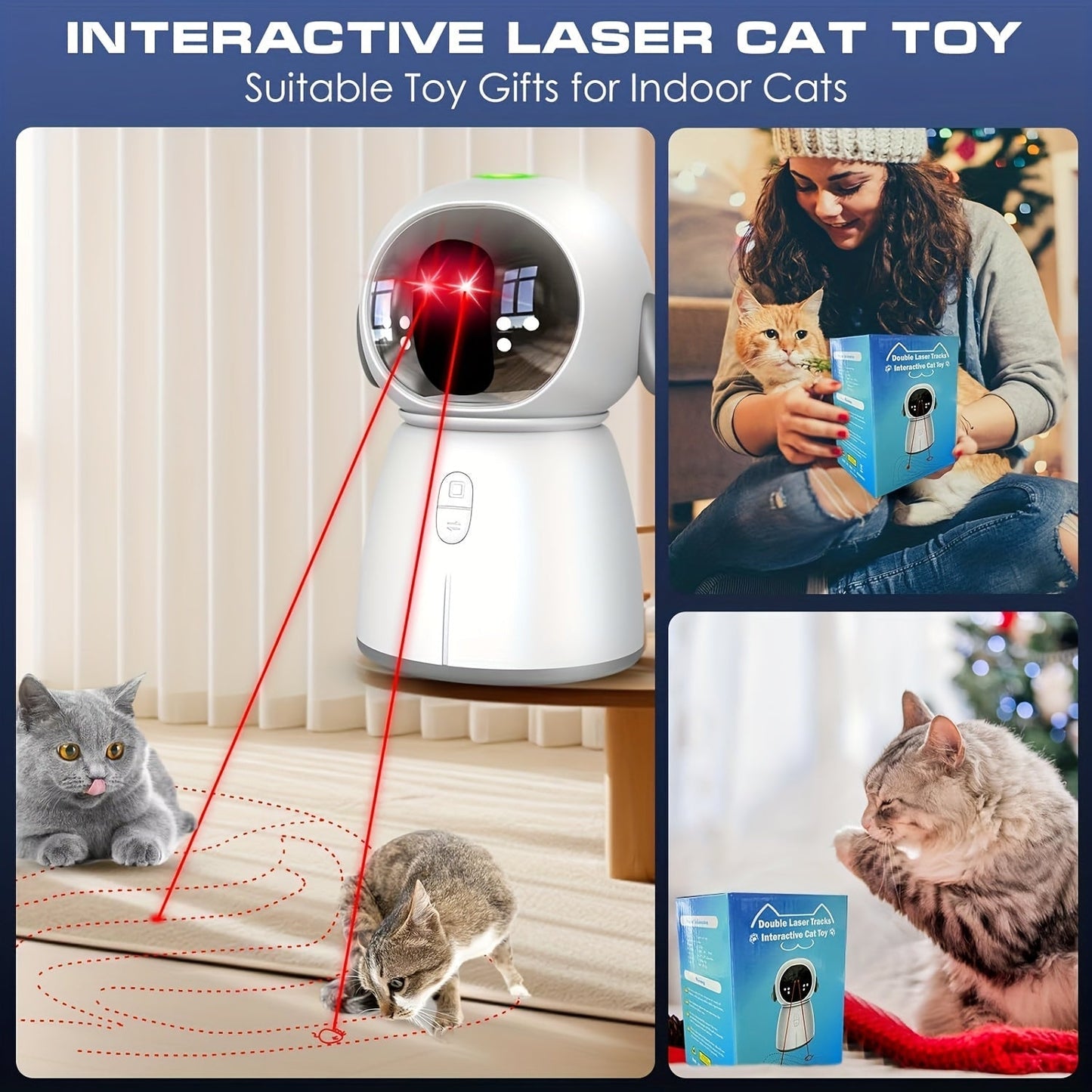 Dual Laser Cat Dog Toy Rechargeable – Auto Motion-Activated Interactive Laser Toy with 3 Speed Modes, 160-Inch Sensor, Adjustable Head for Indoor Cats Kittens Dogs