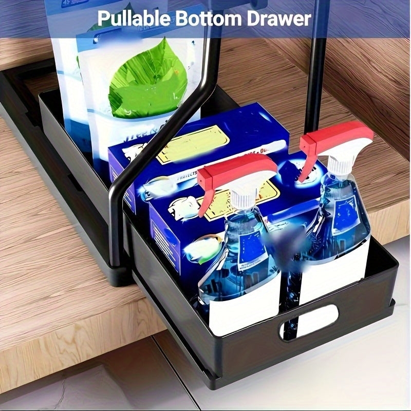 2Pcs Under Sink Organizer with Pull-Out Sliding Shelves – Durable Cabinet Storage Rack for Bathroom & Kitchen, Space-Saving Vertical Under-Sink Organization, Available in Black & White