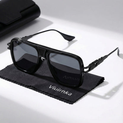 Classic Square Sunglasses for Men & Women – Retro Unisex UV Protection Metallic Frame Lightweight Eyewear, Includes Case & Cleaning Cloth, Daily Wear & Outdoor Activities