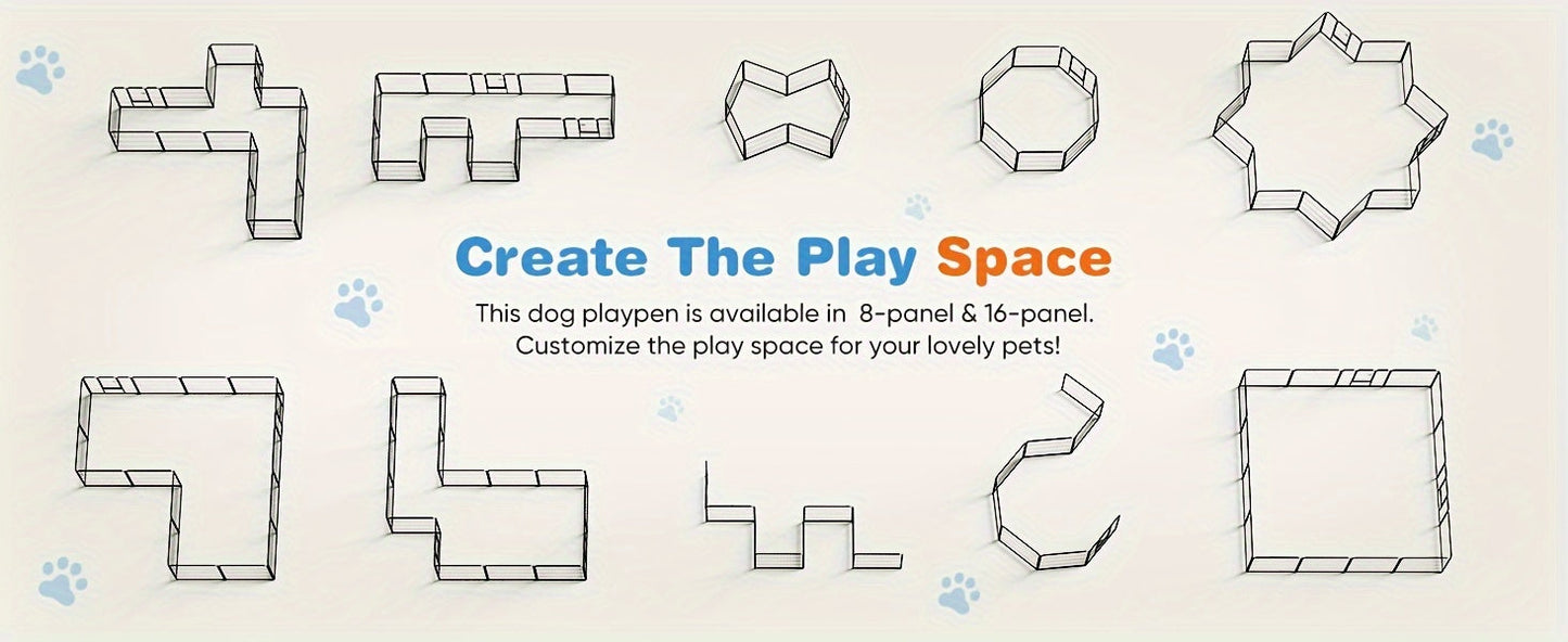 Dog Playpen 8 or 16 Panel DIY Metal Kennel with Door for Large Medium Small Dogs – 24 32 40 Inch Indoor Outdoor Puppy Pen Easy to Assemble & Move