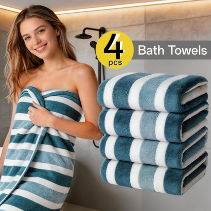 Striped Bath Towel Set Absorbent Quick-Dry Super Soft Skin-Friendly 27.6x55.1 Inch for Home Bathroom Beach – Available in 1 or 4 Pack Multiple Colors