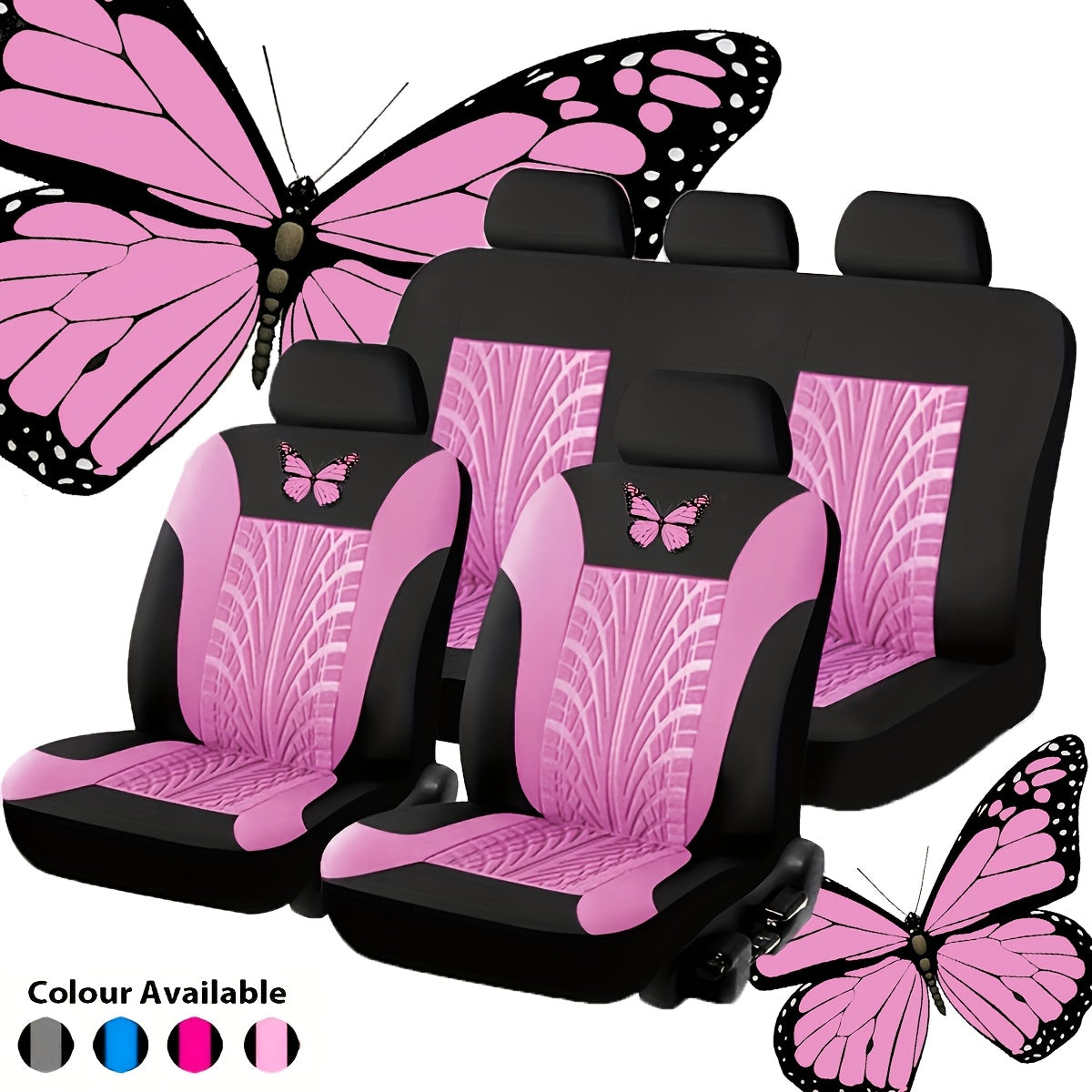 Universal Car Seat Covers for 5-Seater Vehicles - Butterfly & Tire Pattern, Thickened Wear-Resistant Breathable Fabric, Full Set Front & Rear Seat Protection, Fits Most Cars, Trucks & SUVs