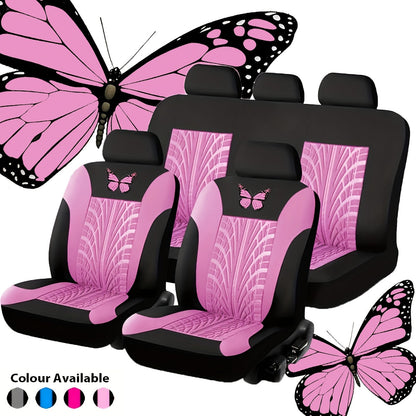 Universal Car Seat Covers for 5-Seater Vehicles - Butterfly & Tire Pattern, Thickened Wear-Resistant Breathable Fabric, Full Set Front & Rear Seat Protection, Fits Most Cars, Trucks & SUVs