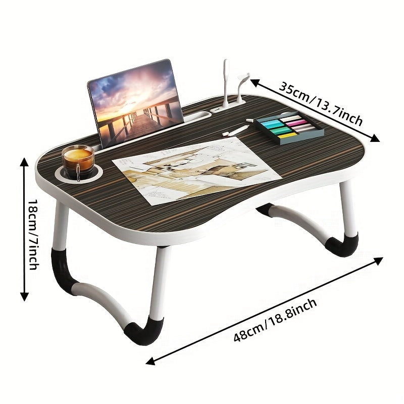 Foldable Laptop Desk Portable Bed Desk with Cup Holder and Tablet Slot Fiberboard Lap Desk for Work Study Drawing and Dining in Bed Sofa Floor Available in Black and Walnut