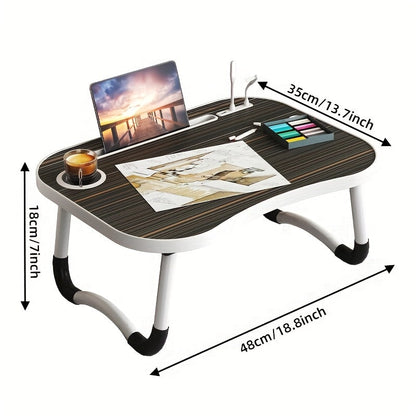 Foldable Laptop Desk Portable Bed Desk with Cup Holder and Tablet Slot Fiberboard Lap Desk for Work Study Drawing and Dining in Bed Sofa Floor Available in Black and Walnut