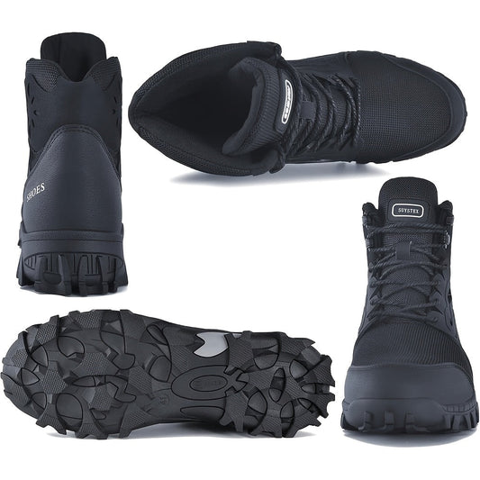 Steel Toe Boots for Men & Women – Waterproof Work Construction Safety Shoes with Anti-Piercing Kevlar Midsole, Non-Slip Rubber Sole, ASTM F2413-18 Compliant, Sizes US 4.5–13.5, Black