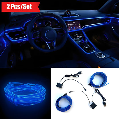 Car LED Strip Lights 16.4ft USB Neon EL Wire Interior Ambient Lighting Kit – 2 Sets, 7 Colors, Plug-and-Play, Universal Fit for Car Truck SUV RV, Great Gift for Car Lovers