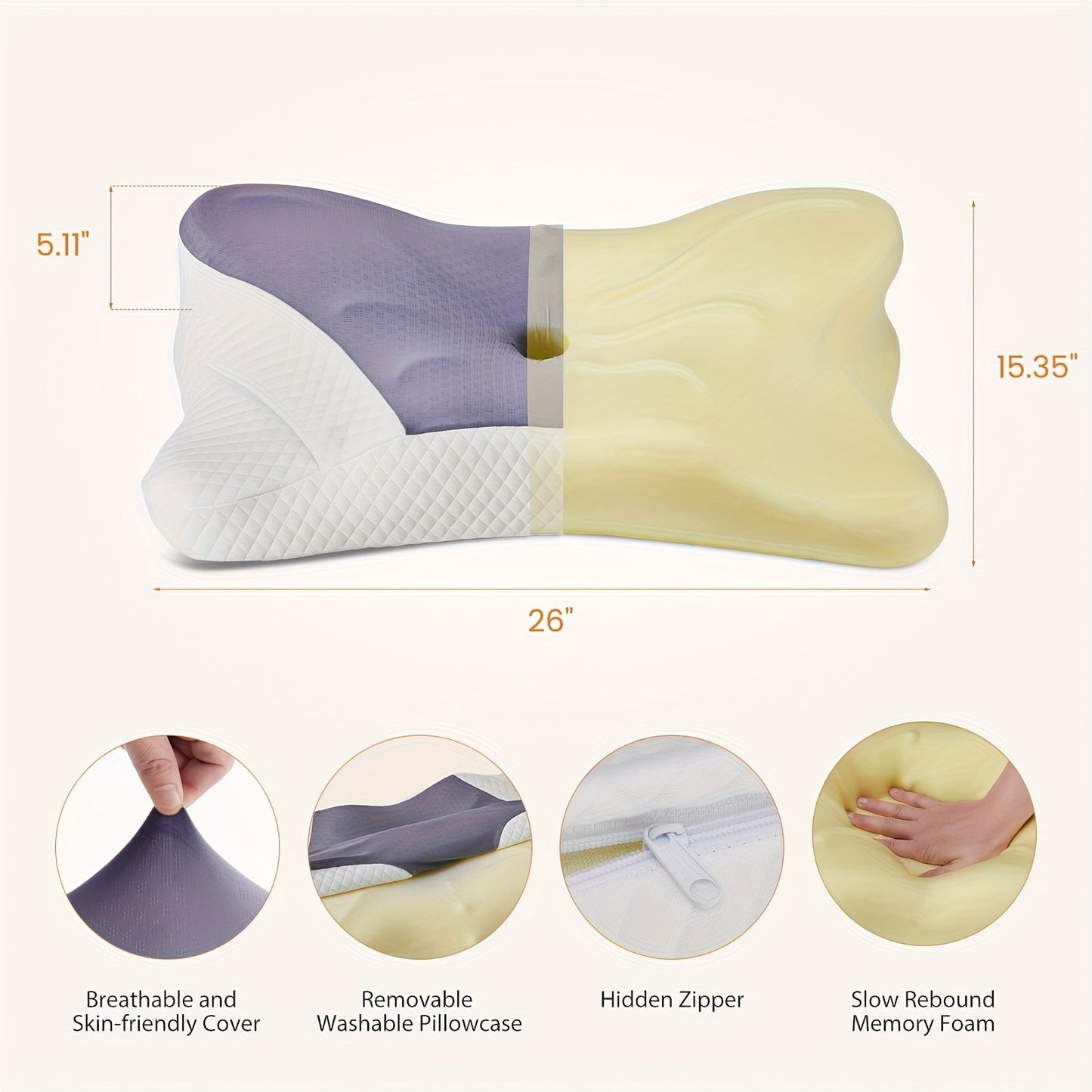 Cervical Neck Pillow Memory Foam Ergonomic Contour Pillow for Neck Pain Relief, Cooling Pillowcase Included, Orthopedic Bed Pillow for Side Back Stomach Sleepers, Shoulder & Spine Support Sleep Pillow
