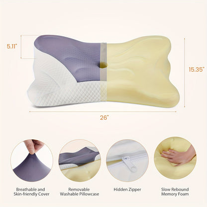Cervical Neck Pillow Memory Foam Ergonomic Contour Pillow for Neck Pain Relief, Cooling Pillowcase Included, Orthopedic Bed Pillow for Side Back Stomach Sleepers, Shoulder & Spine Support Sleep Pillow