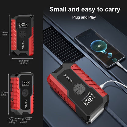 Portable Car Jump Starter 7-in-1 10000mAh 5000A Peak – 150PSI Digital Tire Inflator, LED Emergency Light & USB Charging for 12V Gas & Diesel Trucks SUVs Motorcycles – Holiday Gift for Men