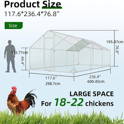 Large Walk-In Metal Chicken Coop Outdoor Hen House with Anti-UV Cover Aluminum Poultry Cage for Backyard Garden – Multiple Roof Styles