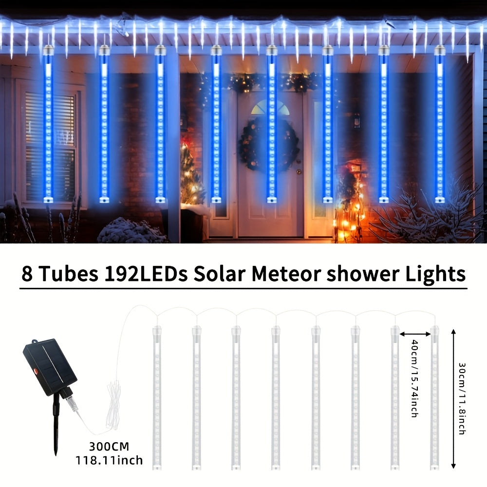 Solar Meteor Shower String Lights – 192 LED Outdoor Fairy Lights, Flower Theme, 8 Modes, Waterproof, for Garden, Patio, Tree, Christmas, Halloween & Independence Day Decorations