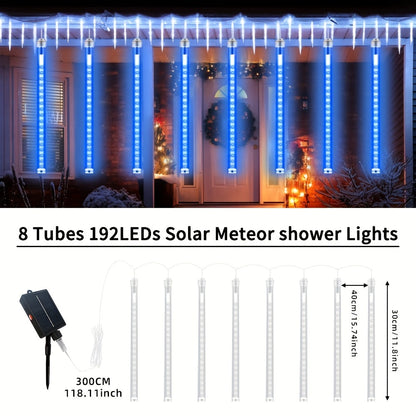 Solar Meteor Shower String Lights – 192 LED Outdoor Fairy Lights, Flower Theme, 8 Modes, Waterproof, for Garden, Patio, Tree, Christmas, Halloween & Independence Day Decorations