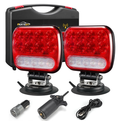 Wireless Magnetic Trailer Light Kit 26 LED Towing Tail Lights with 7-Pin Plug – Stop Turn Brake Backup Reverse IPX5 Waterproof 100FT Range for Trucks & Trailers 12-24V