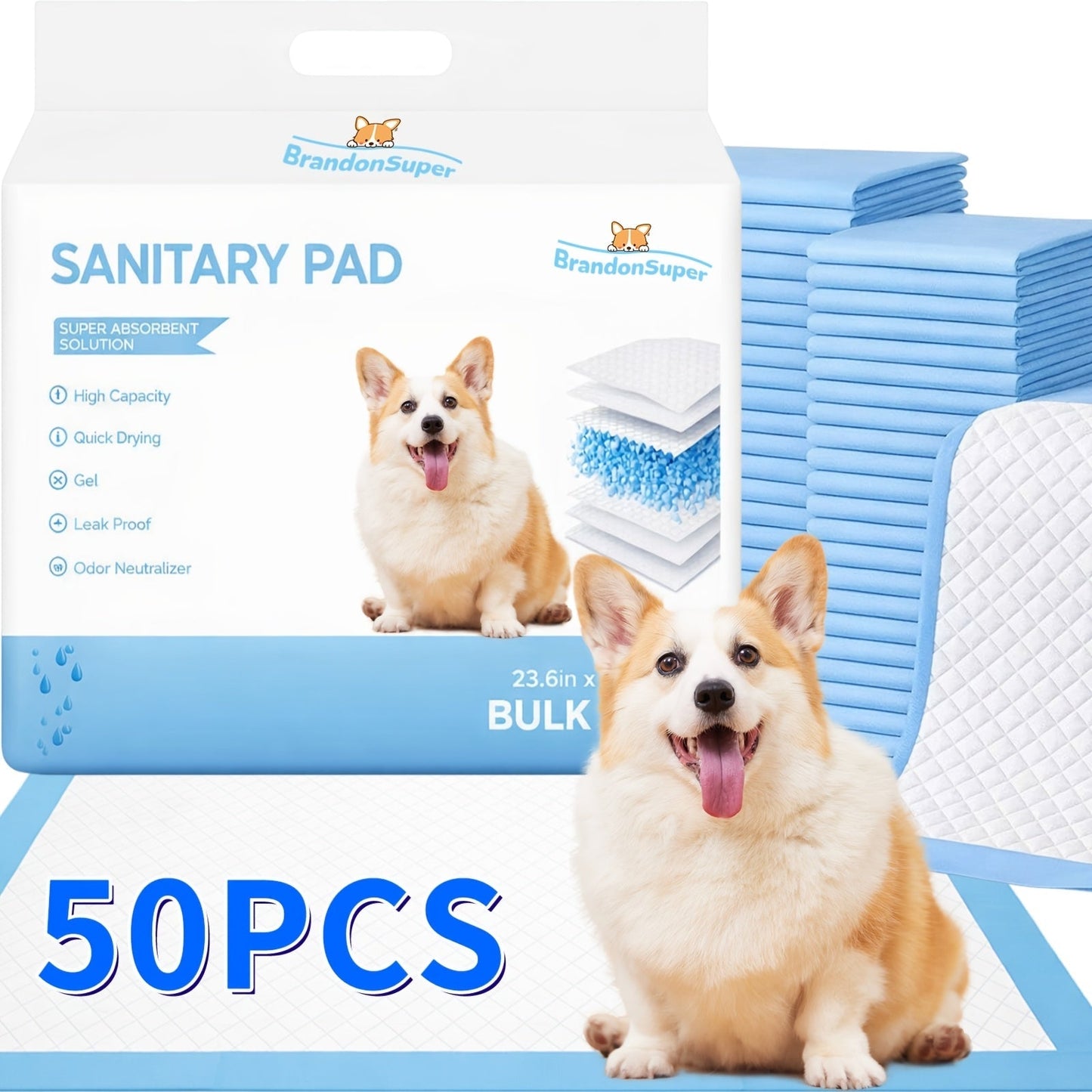Extra Large Dog Pee Pads 6X Thicker Super Absorbent Leak-Proof Quick-Dry Puppy Training Pads Odor Control 28x34 Inch 50-200 Count Home Camping Pet Toilet