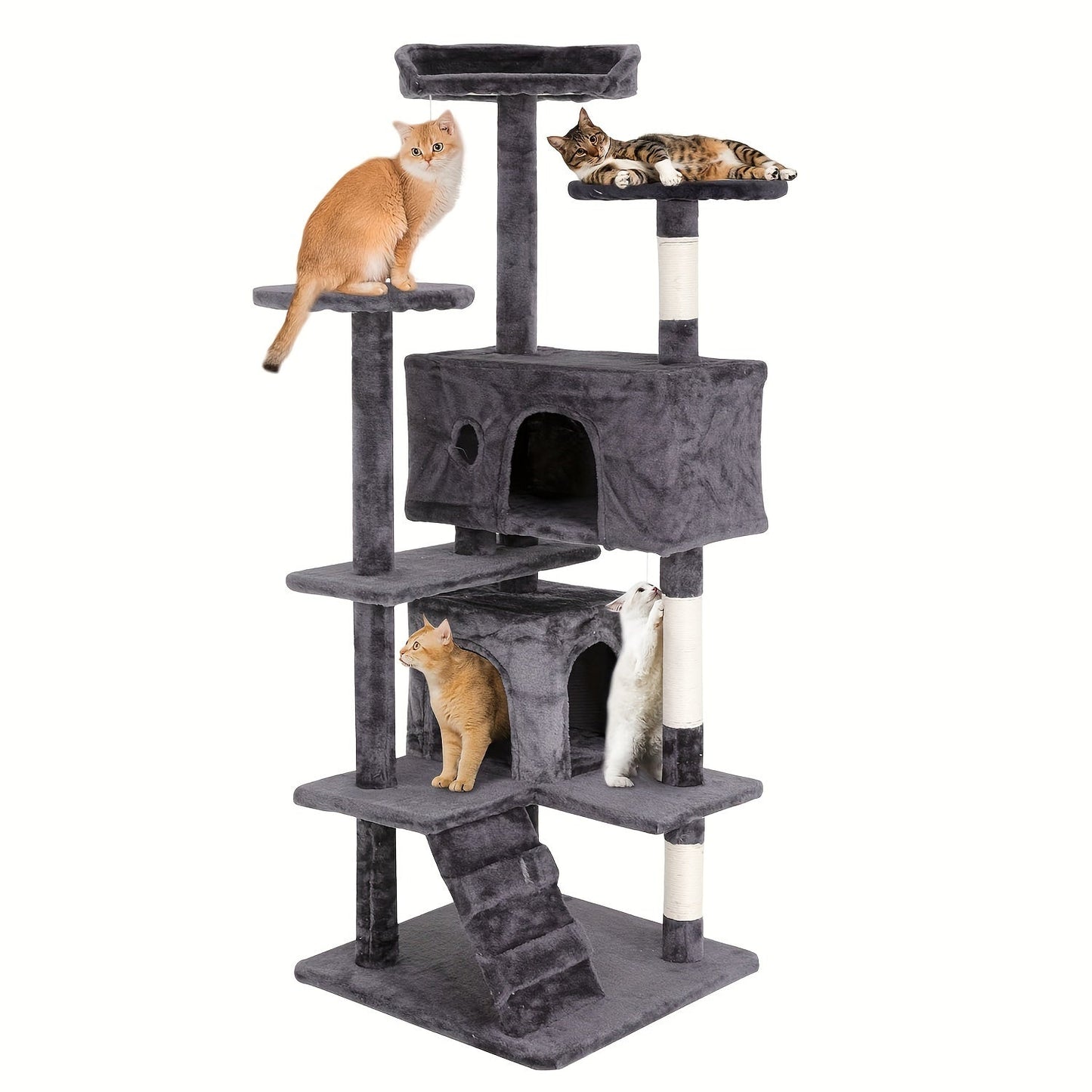 Multi-Level Cat Tree Tower with Scratching Post, Perches & Plush Apartments – Space-Saving Indoor Cat Climbing Frame & Activity Center, Heights 36–80 Inch, 6 Colors