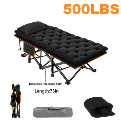 Portable Folding Camping Cot for Adults - Double Layer Oxford Fabric, Heavy Duty 500/600/700 LBS, Foldable Outdoor Camping Bed with Carrying Case for Beach, Nap, Travel, Black & Gray