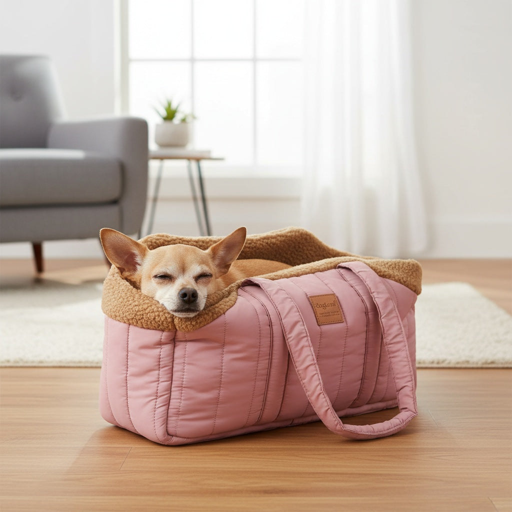 Winter Pet Carrier Handbag with Snap Closure – Cozy Warm Tote Bag for Small Dogs & Cats, Perfect for Outdoor Activities, Available in Brown, Black, Beige, Pink, Green & Blue