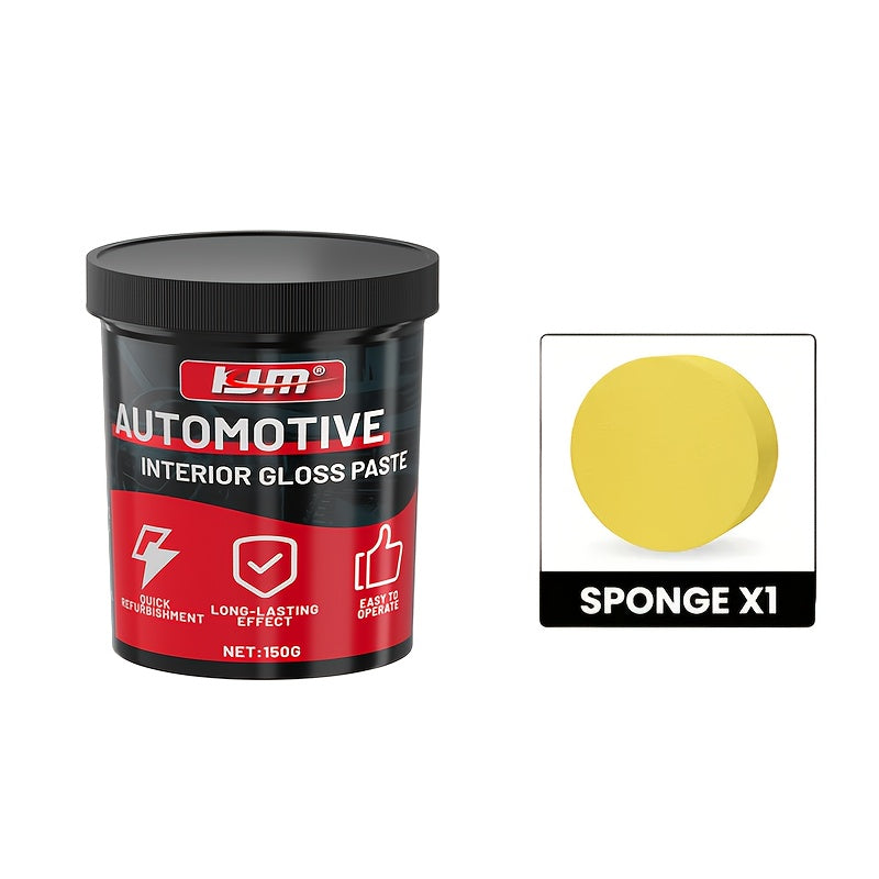 KJM Automotive Plastic Restorer & Whitening Cream 150g with Sponge – All-in-One Dashboard, Tire & Seat Restorer, Car Interior Polish, Upholstery Care, Long-Lasting Gloss & UV Protection