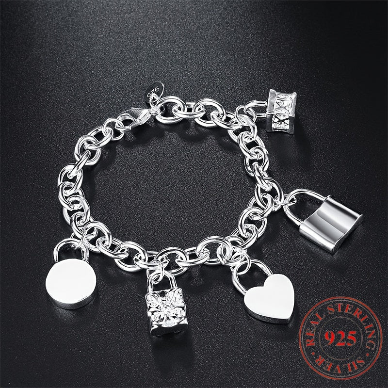 925 Sterling Silver Korean Style Pendant Bracelet for Women – Trendy Chain Link Design, Hypoallergenic, 20cm / 7.87in, Stylish Daily Wear & Festival Gift for Any Occasion