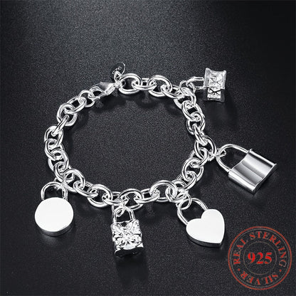 925 Sterling Silver Korean Style Pendant Bracelet for Women – Trendy Chain Link Design, Hypoallergenic, 20cm / 7.87in, Stylish Daily Wear & Festival Gift for Any Occasion