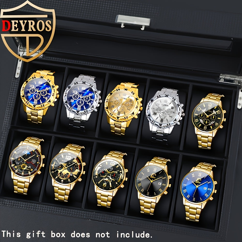 Men's Quartz Watch Set 10 Pcs – Analog Alloy Case, Faux Leather Strap, Date Display, Multiple Styles – Casual Wrist Watches for Men, Perfect Gift Set