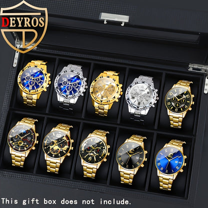 Men's Quartz Watch Set 10 Pcs – Analog Alloy Case, Faux Leather Strap, Date Display, Multiple Styles – Casual Wrist Watches for Men, Perfect Gift Set